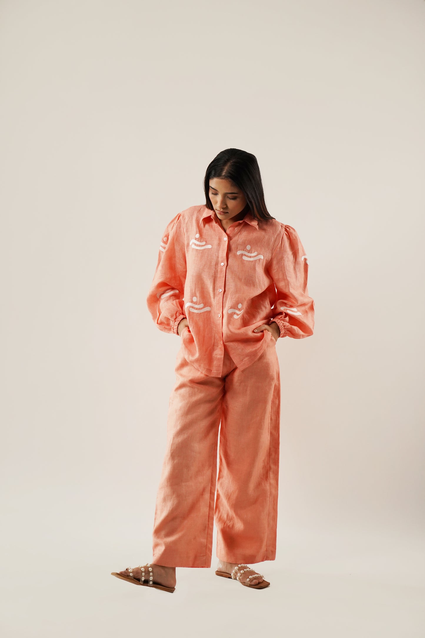 Peach Wave Embroidered Shirt