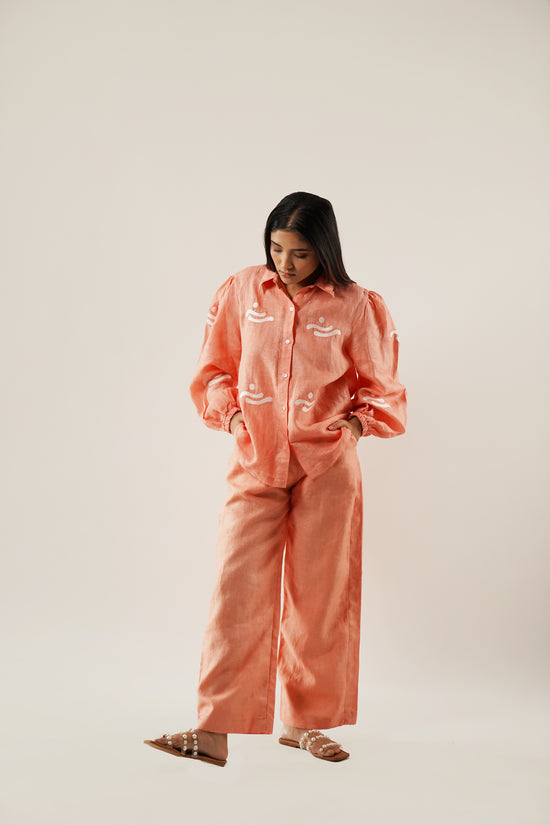Peach Wave Embroidered Shirt