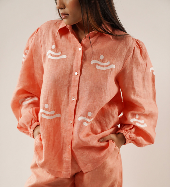 Peach Wave Embroidered Shirt